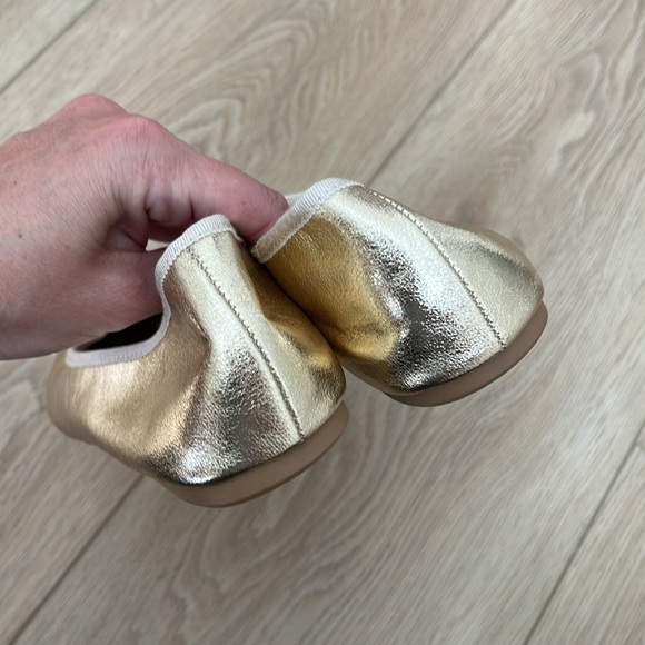 Zara Gold Metallic Square Toe Ballet Flats - Picture 5 of 9